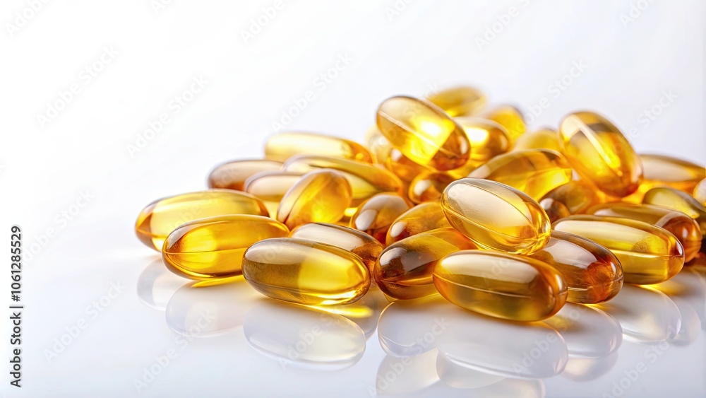 Vitamin oil capsules on white background, supplements, health, medicine, capsules, vitamins, pills, wellness Vitamin oil capsules on white background, supplements, health, medicine, capsules, vitamins, pills, wellness