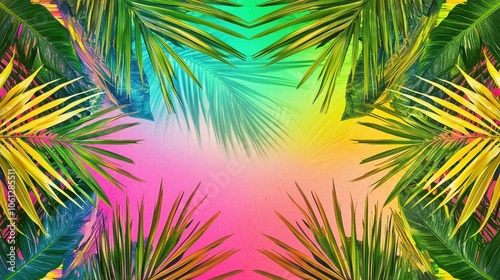 Tropical Leaves on Vibrant Gradient Background