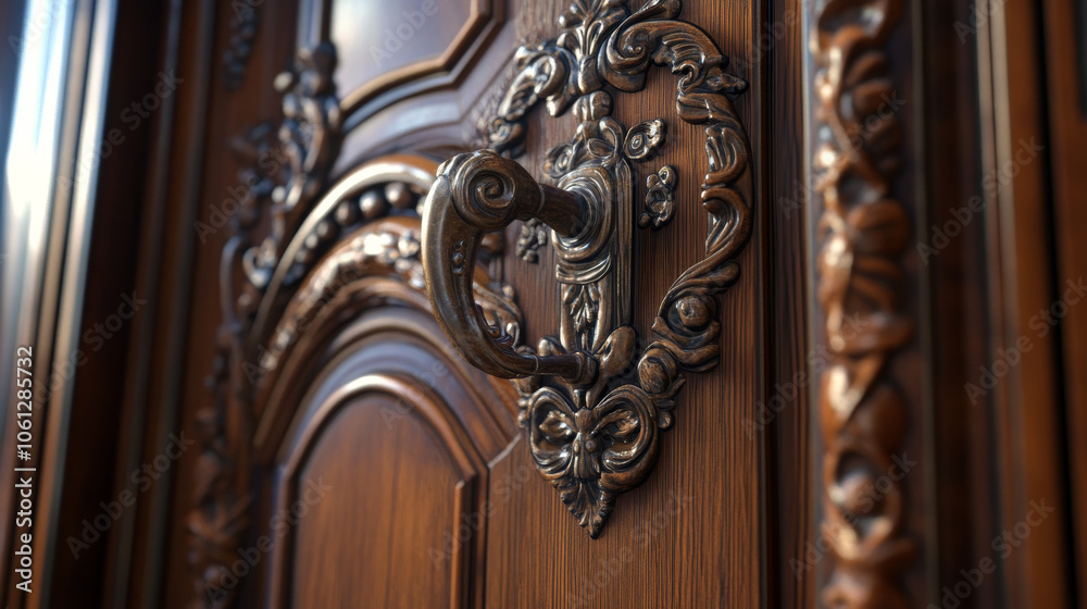 Ornate Wooden Door with Intricate Handle