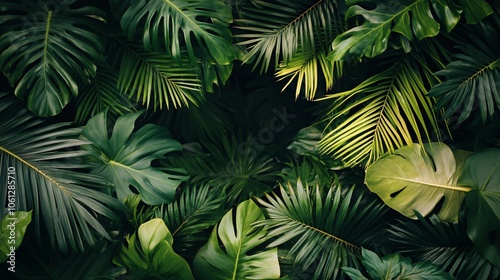 98.A lush, vibrant border made of tropical palm branches and green leaves, arranged around the edges of the frame, with plenty of space in the center for text, evoking a fresh, tropical atmosphere.