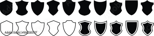 Shields set. Abstract design elements for concept of safety, security and protection. Security shield icons. Vector illustration