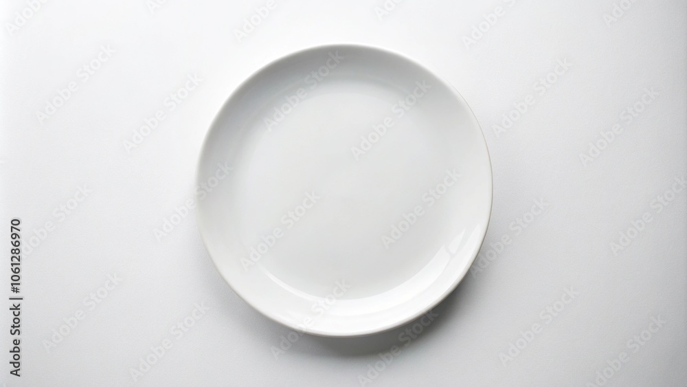 Top down perspective of a blank dish on a white surface, silhouette