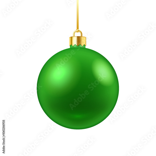 Mockup green Christmas bauble ball realistic vector illustration. New Year tree ornament with design template 3d object on white background