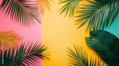 Vibrant Palm Leaves on Colorful Background