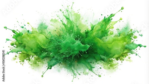 Wide-angle green abstract splash isolated on white background