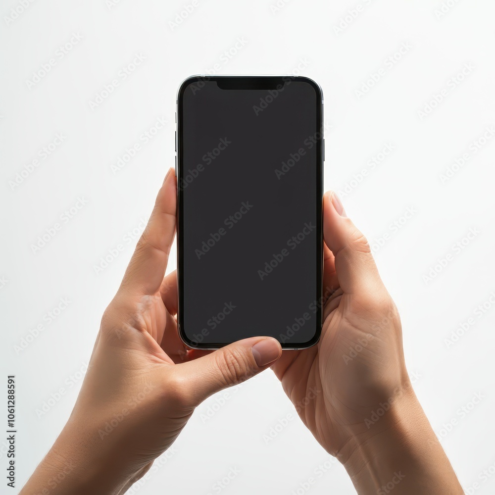 Front view of hands using smartphone with white background Front view of hands using smartphone with white background