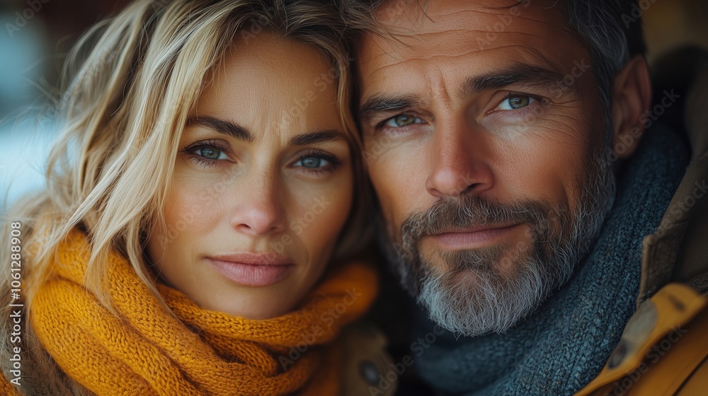 An Intimate Portrait of a Happy Couple Embracing in Winter An Intimate Portrait of a Happy Couple Embracing in Winter