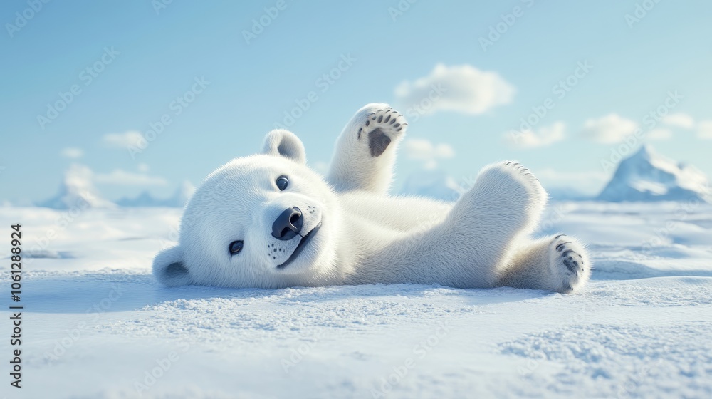 Playful Polar Bear Cub in Snowy Landscape Playful Polar Bear Cub in Snowy Landscape