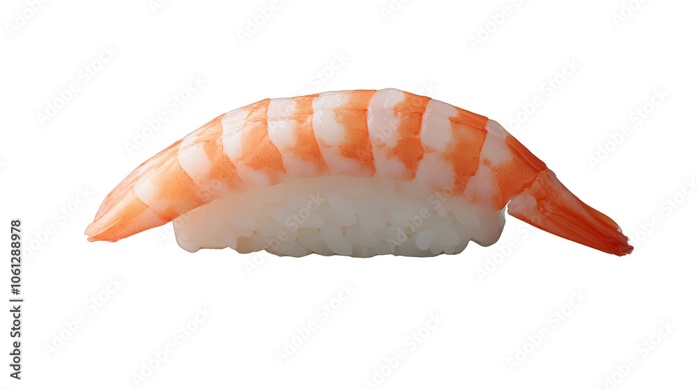 Sushi shrimp on rice, showcasing fresh seafood delicacy and vibrant colors Sushi shrimp on rice, showcasing fresh seafood delicacy and vibrant colors