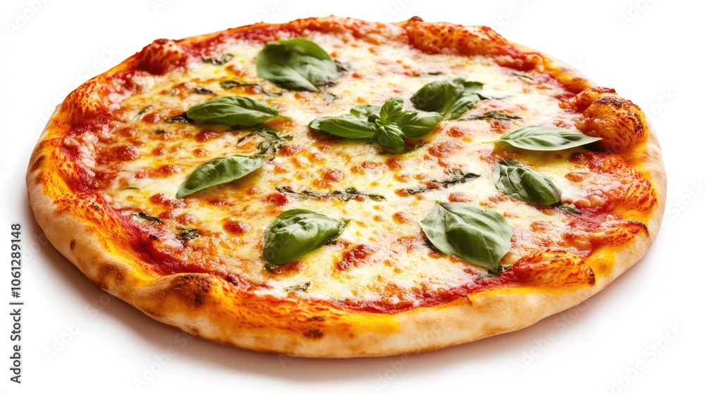 Freshly Baked Margherita Pizza with Basil Leaves Freshly Baked Margherita Pizza with Basil Leaves