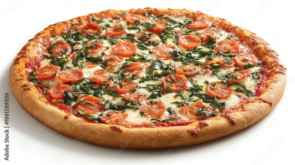 Freshly Baked Vegetable Pizza with Spinach and Tomato Freshly Baked Vegetable Pizza with Spinach and Tomato