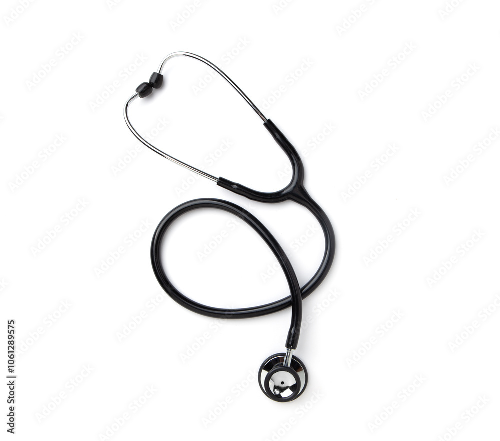 Stethoscope on white background, top view. Medical instrument Stethoscope on white background, top view. Medical instrument