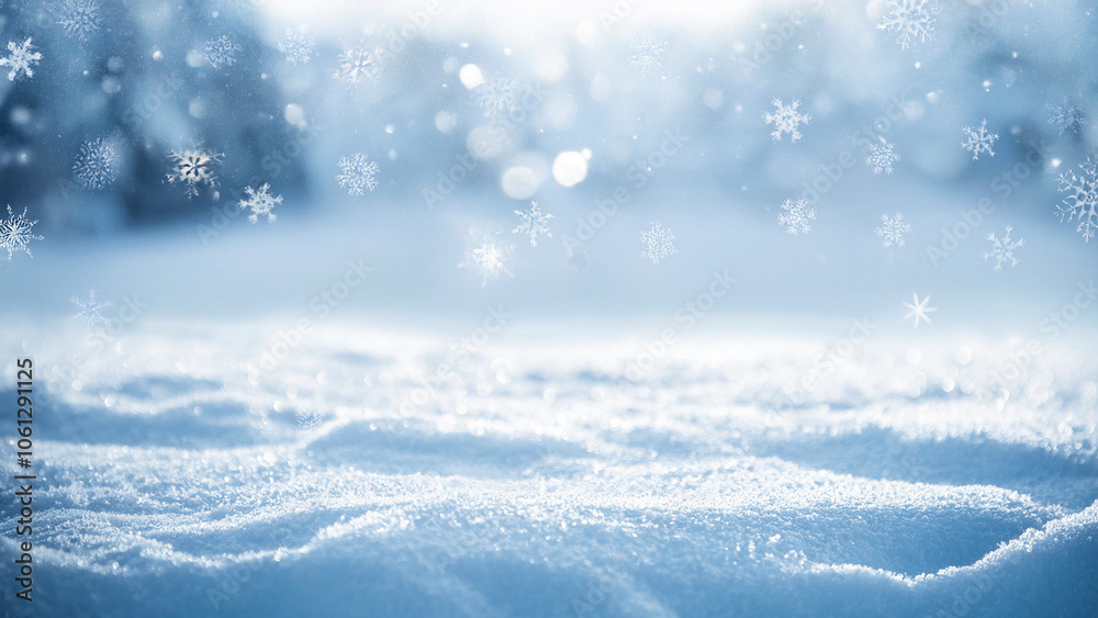 Winter landscape with falling snowflakes and snow drifts. Christmas background with copy space Winter landscape with falling snowflakes and snow drifts. Christmas background with copy space