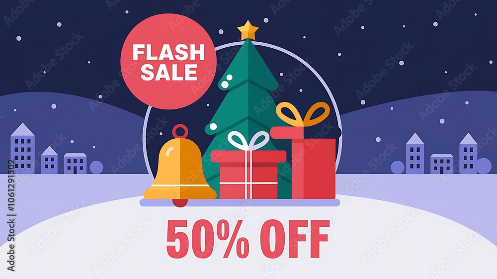 custom made wallpaper toronto digitalChristmas Tree with Gifts, Bell, and "Flash Sale" Banner