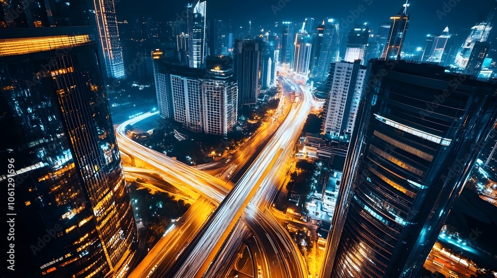 City lights illuminate urban nightscape City lights illuminate urban nightscape