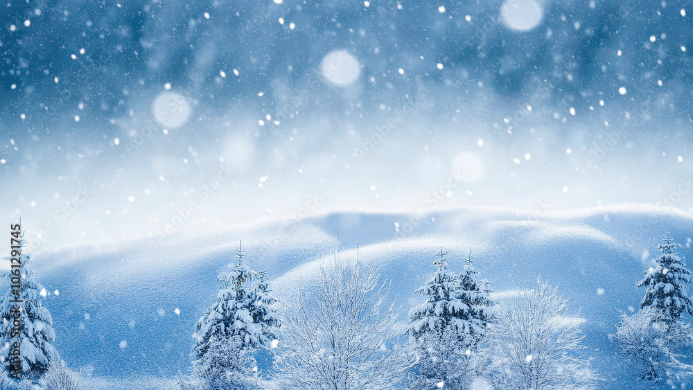 Winter landscape with falling snowflakes. Christmas background with copy space Winter landscape with falling snowflakes. Christmas background with copy space