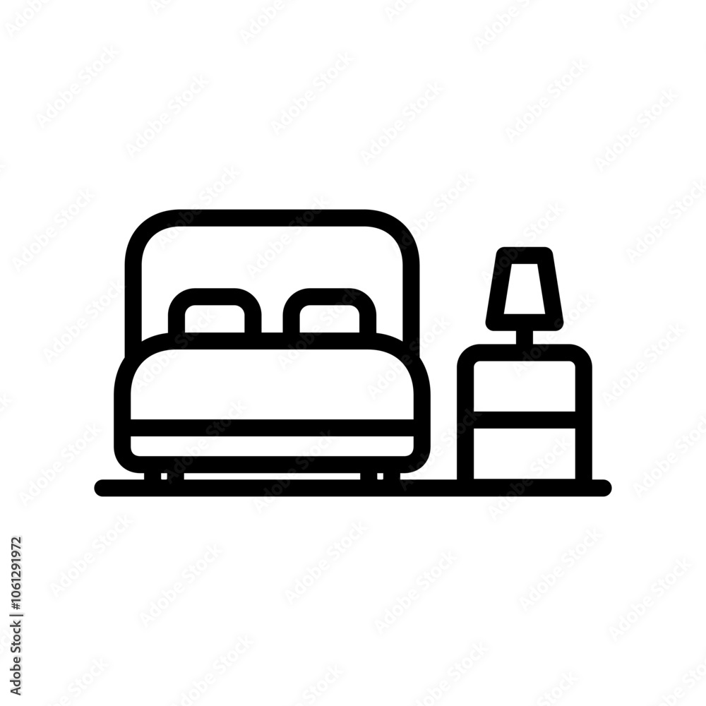 Hotel bed and nightlight icon line vector design in trendy style Hotel bed and nightlight icon line vector design in trendy style