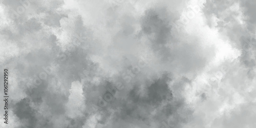 Abstract white and gray isolated cloud cumulus clouds. Gray aquarelle painted realistic fog or mist smoky textured canvas design. White and ash messy wall stucco texture background.	
