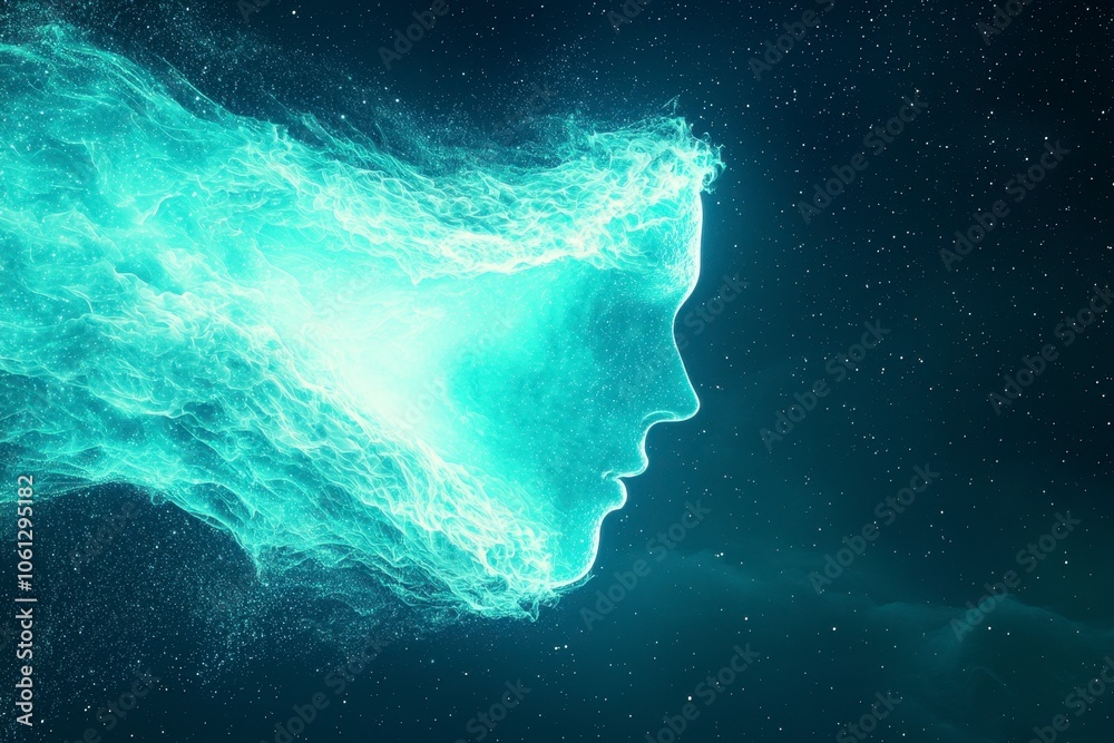 Fototapeta premium Ethereal Portrait with Flowing Energy and Stars