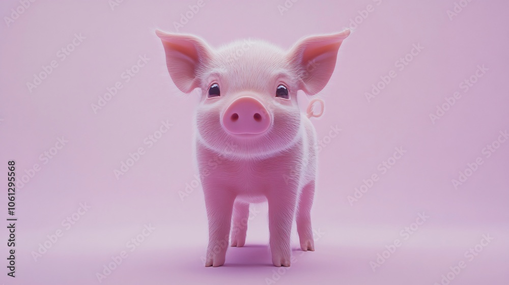 Cute Pink Piglet on Pink Background Cute Pink Piglet on Pink Background