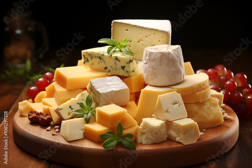 There are many types of cheese on the table