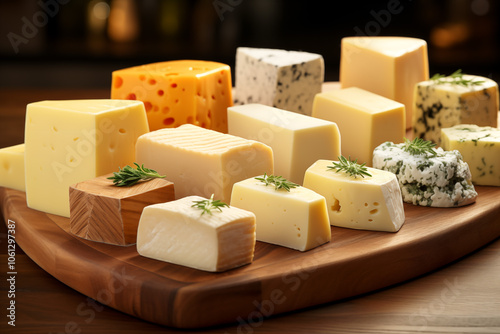 There are many types of cheese on the table