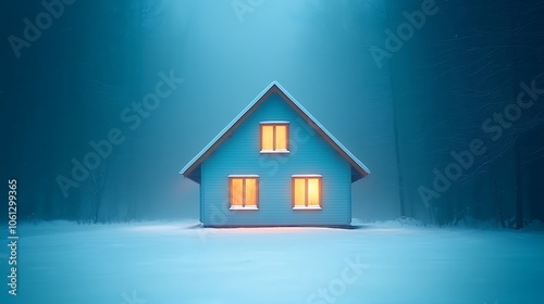 Discover the enchanting beauty of a cozy blue house illuminated in a winter wonderland