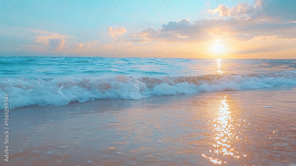 Explore the serenity of sunset waves and tranquil shores at the beach Explore the serenity of sunset waves and tranquil shores at the beach