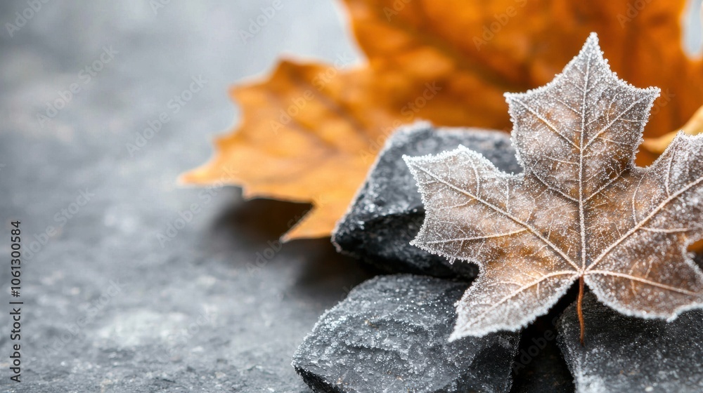 Intricate Frost Patterns on Leaf in Macro View Intricate Frost Patterns on Leaf in Macro View