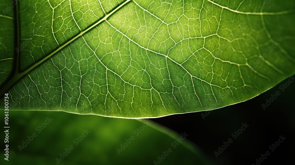Fototapeta premium Sunlit Green Leaf with Intricate Texture