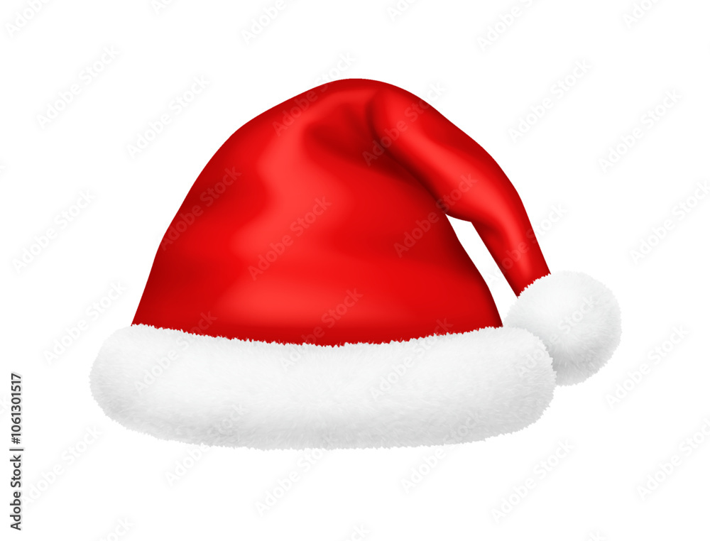 Retro style Santa Claus hat with fur decor realistic vector illustration object. Happy Christmas season accessory 3d model on white background Retro style Santa Claus hat with fur decor realistic vector illustration object. Happy Christmas season accessory 3d model on white background