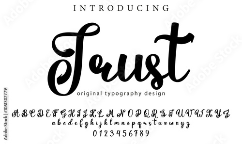 Trust Font Stylish brush painted an uppercase vector letters, alphabet, typeface