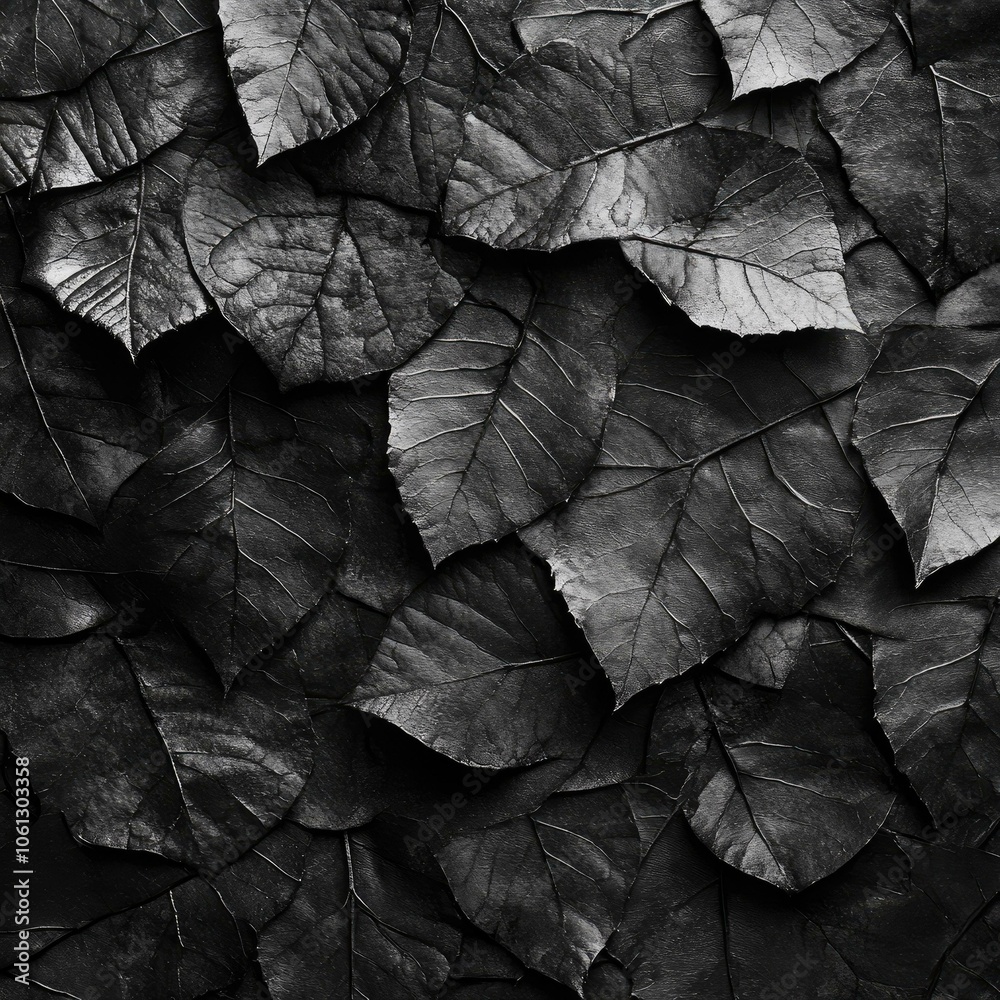 Obraz premium Abstract Black and White Texture of Overlapping Leaves