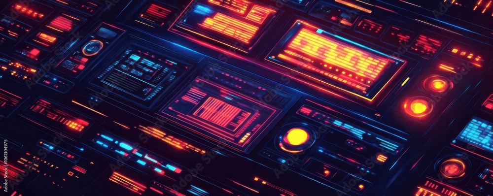 A vibrant, futuristic control panel with glowing interfaces, buttons, and screens, showcasing a blend of technology and neon aesthetics. A vibrant, futuristic control panel with glowing interfaces, buttons, and screens, showcasing a blend of technology and neon aesthetics.