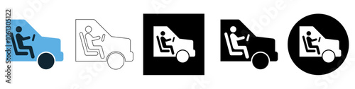 people inside car or  human driving car holding steering wheel, user car driver, test drive or learn, Transportation concept vector pictogram sign icon symbol ui and ux design, glyphs and stroke line