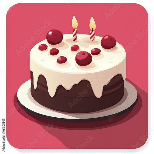 This simple and colorful birthday cake icon features a round cake with icing and candles, perfect for celebrating joyful occasions. Ideal for various design projects.