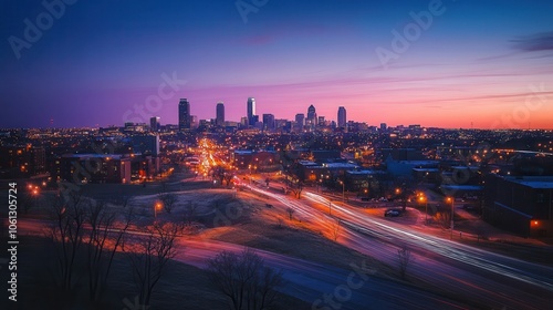 Captivating city skyline at dusk a dazzling display of sparkling lights and urban beauty