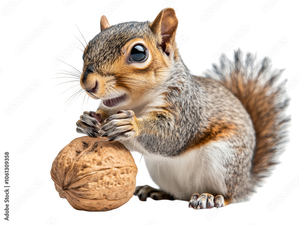 Obraz premium Cute Squirrel Holding Nut with Sharp Details