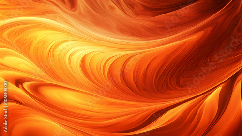 The image is a colorful abstract painting with a lot of orange and yellow tones