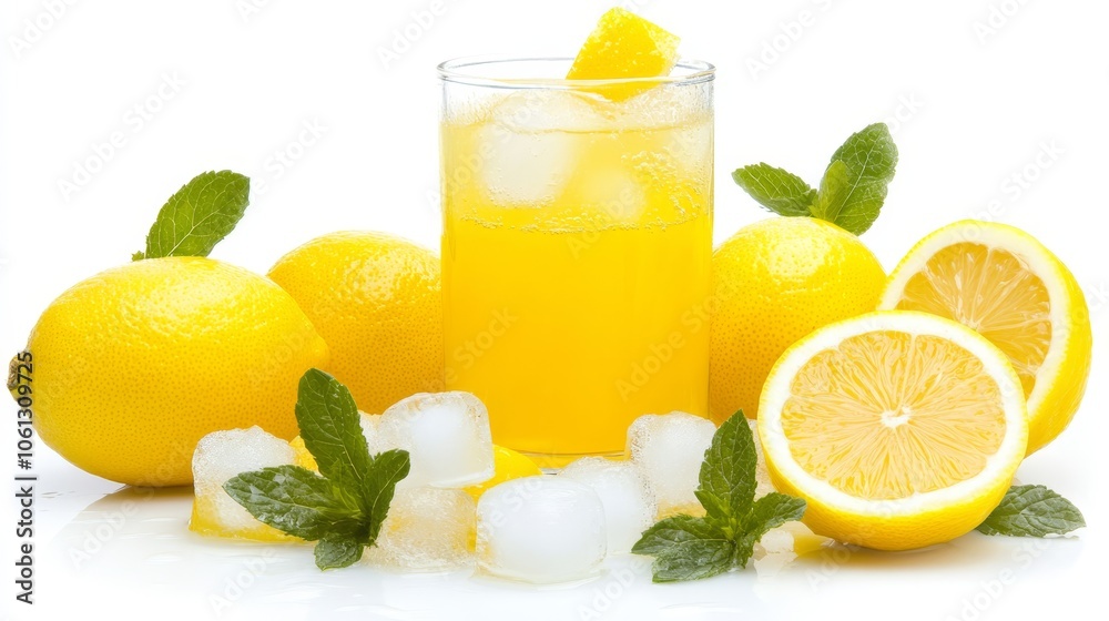 Ice cold lemon juice, refreshing summer drink with fresh lemons and ice refreshing Ice cold lemon juice, refreshing summer drink with fresh lemons and ice refreshing