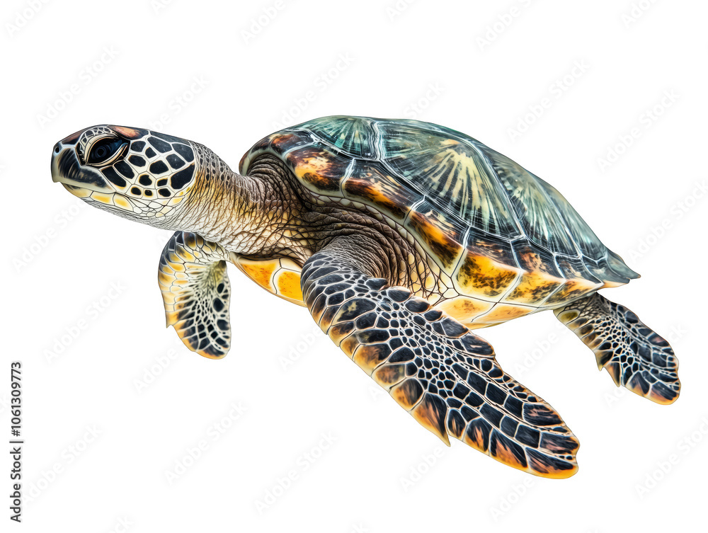Fototapeta premium Detailed Underwater Turtle Swimming in Clear Water