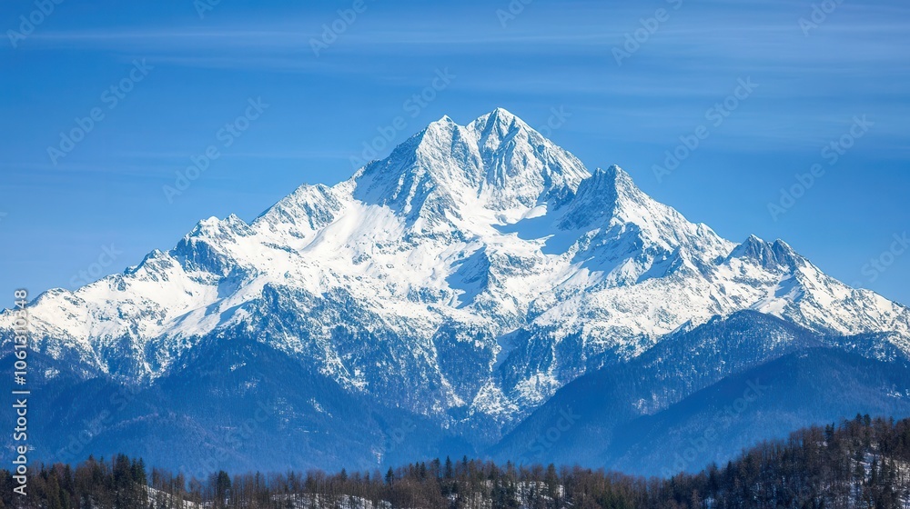 Majestic snow-capped mountain peak under a clear blue sky, showcasing the beauty of nature and adventure. Majestic snow-capped mountain peak under a clear blue sky, showcasing the beauty of nature and adventure.