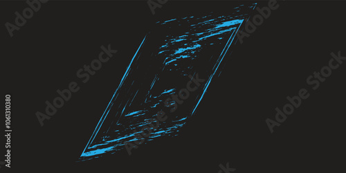 blue square grunge texture, brush stroke isolated on black background.