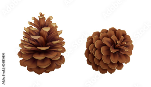 Dry pine-cones from coniferous tree realistic vector icons set. Fir tree cones with seeds and open scales 3d objects illustrations on white