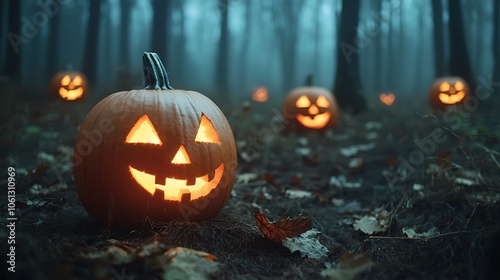 Discover enchanting halloween pumpkins illuminating a spooky forest landscape