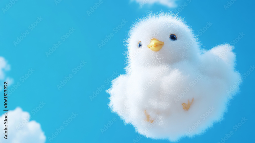 3D cute chick bird fluffy white clouds shape blue sky cloudscape adorable pet animal fashion healing wallpaper background with copy space 3D cute chick bird fluffy white clouds shape blue sky cloudscape adorable pet animal fashion healing wallpaper background with copy space