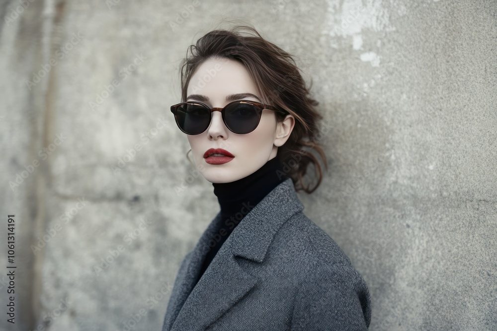 Stylish Woman with Sunglasses and Bold Lip Color Stylish Woman with Sunglasses and Bold Lip Color