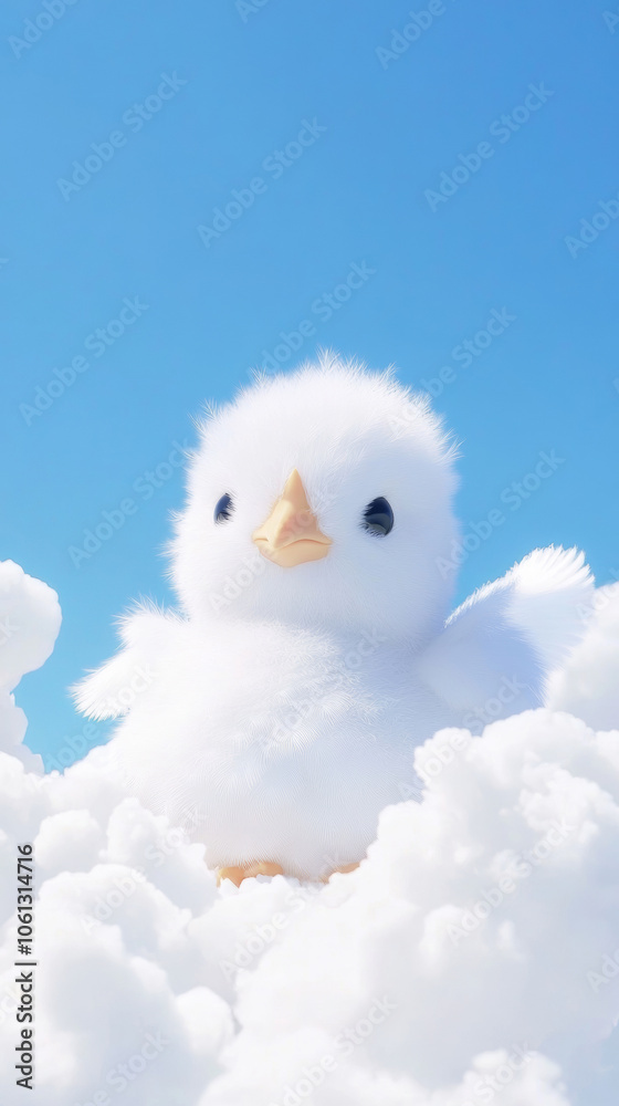 3D cute chick bird fluffy white clouds shape blue sky cloudscape adorable pet animal fashion healing wallpaper background with copy space 3D cute chick bird fluffy white clouds shape blue sky cloudscape adorable pet animal fashion healing wallpaper background with copy space