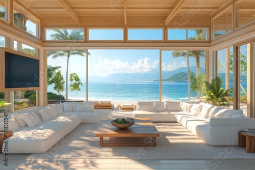 Modern Beachfront Living Room With Ocean View