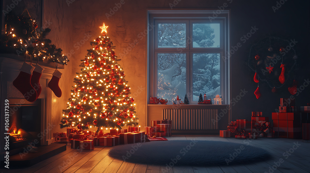 Fototapeta premium Merry Christmas, wallpaper, a family festival to celebrate happiness